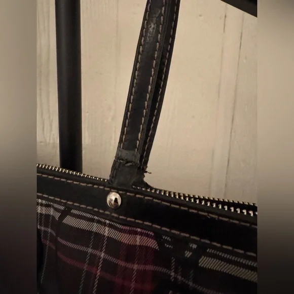COACH Plaid Tote with Black Medallion - Black, Pink, Gray - Picture 5 of 12